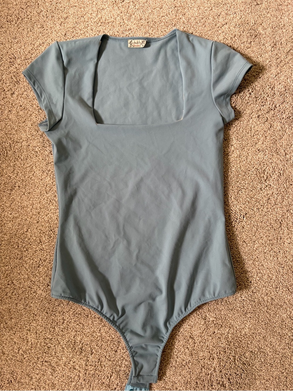 Free People Square-Neck One-Piece Bodysuit in Dusty Blue